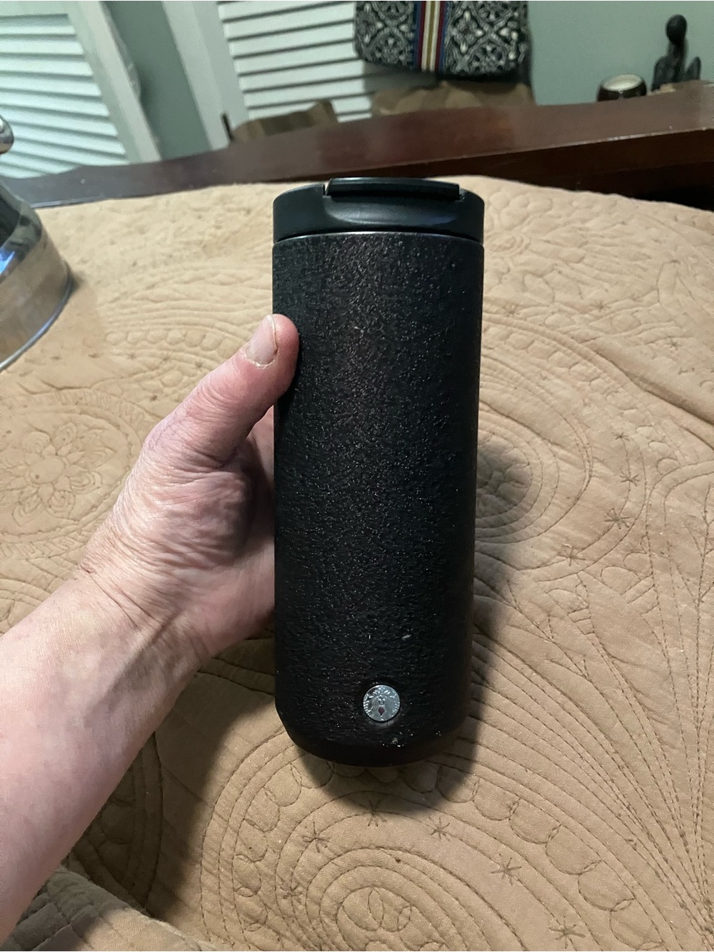 Starbucks Black Textured Travel Mug with Flip Lid